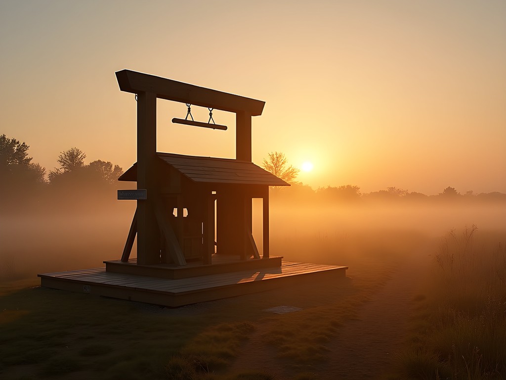 Historic gallows at Fort Smith National Historic Site at sunrise