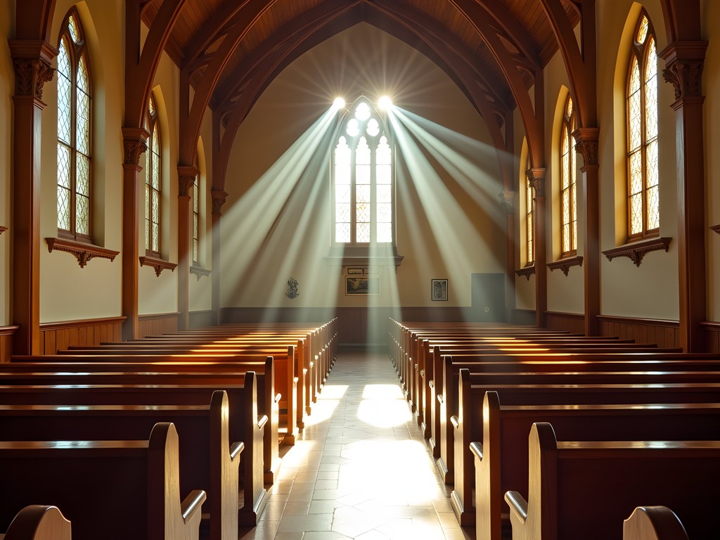 Sunlight streaming through the wooden interior of St. George's Anglican Cathedral in Georgetown