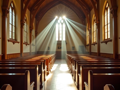 Sunlight streaming through the wooden interior of St. George's Anglican Cathedral in Georgetown