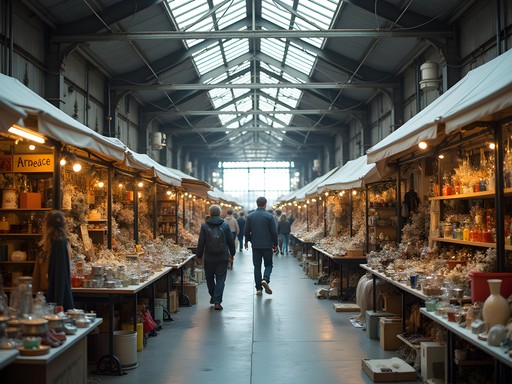 Colorful stalls at Kommersen Secondhand Market in Gothenburg