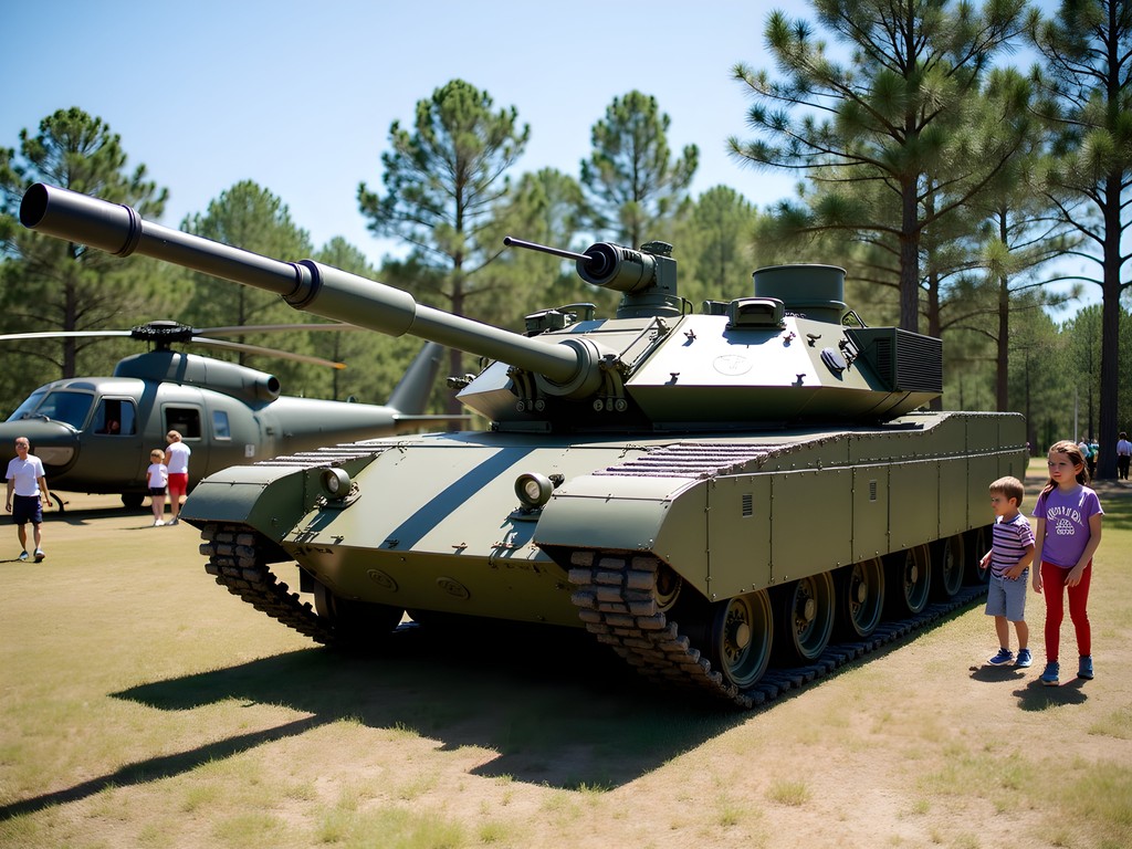 Military tanks and helicopters on display at Camp Shelby Armed Forces Museum Mississippi