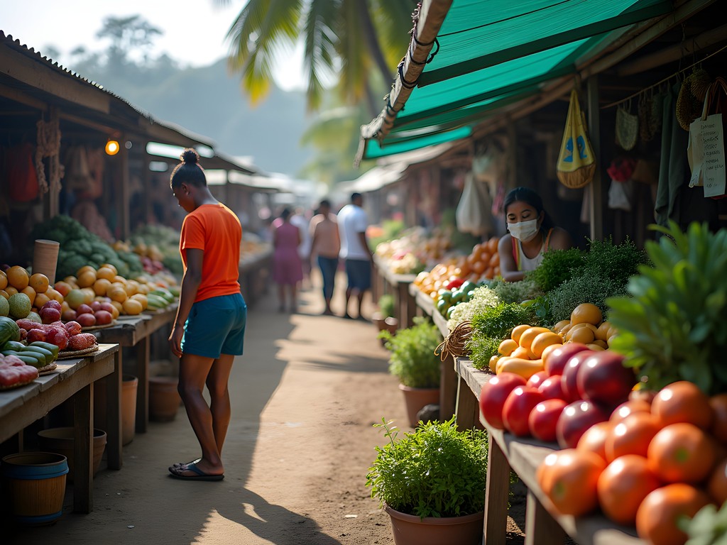 Colorful produce and crafts at Honiara Central Market with local vendors