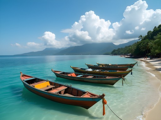 Quiet beach in Pemuteran, North Bali with traditional fishing boats
