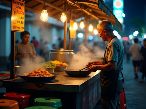 Local Jakarta street food vendor preparing traditional Indonesian dishes