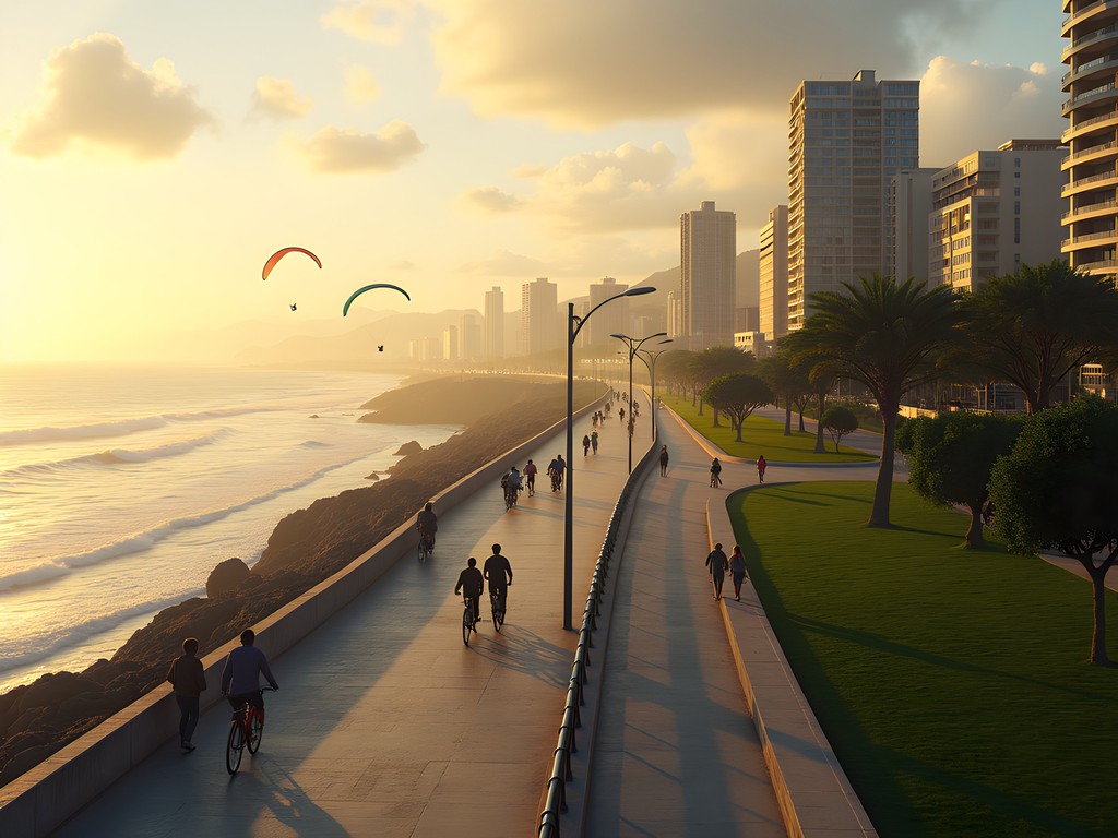 Scenic bike path along Lima's malecón with Pacific Ocean views