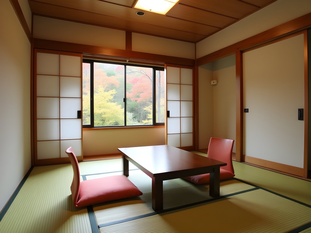 Cozy traditional Japanese guesthouse interior in Matsumoto with tatami floors