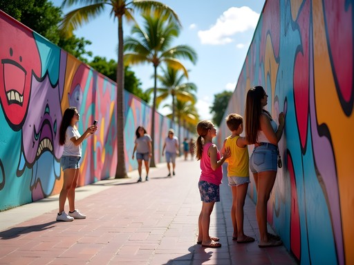 Family exploring colorful murals at Wynwood Walls in Miami