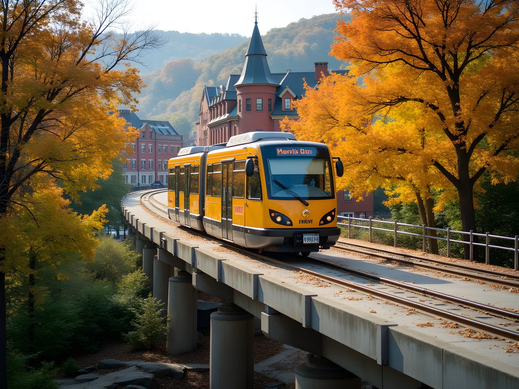 Morgantown's unique Personal Rapid Transit (PRT) system with fall foliage