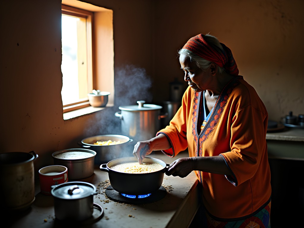 Local Zimbabwe family teaching traditional cooking methods