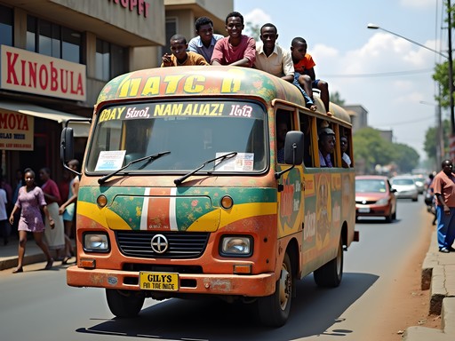 Colorful Nairobi matatu minibus with artistic decorations and local passengers