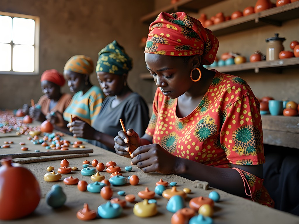 Local women crafting colorful ceramic beads at Kazuri Beads Workshop in Nairobi