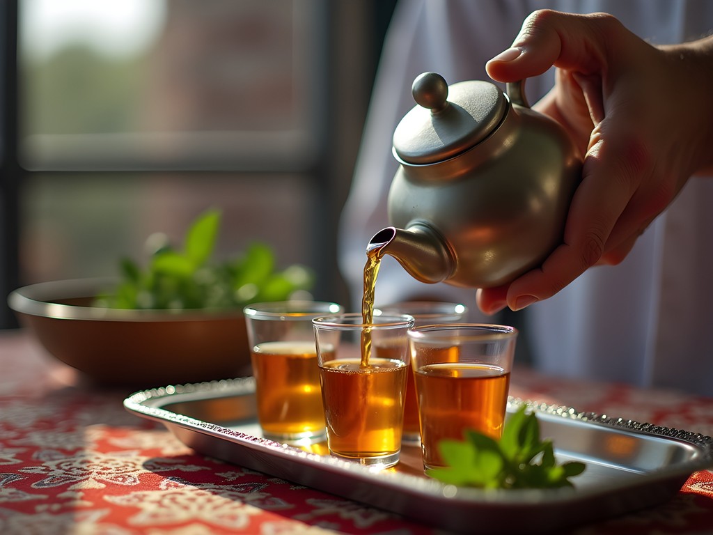 Traditional Mauritanian tea ceremony with three glasses in Nouakchott