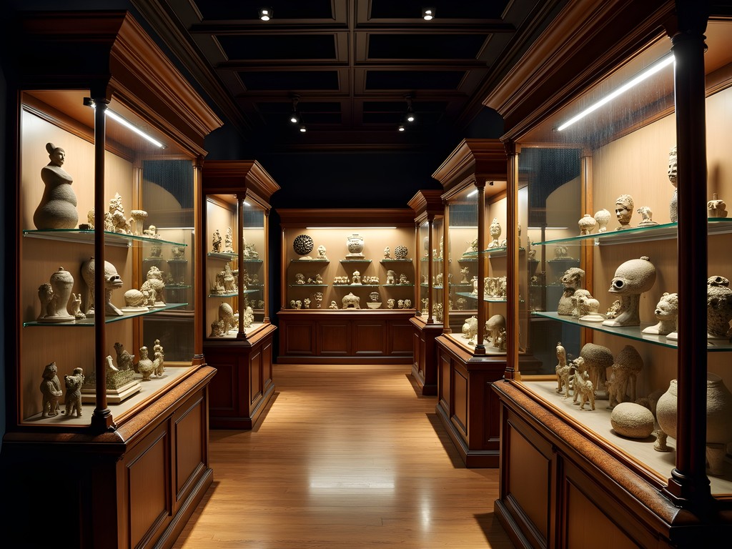 The atmospheric interior of the Pitt Rivers Museum in Oxford showing Victorian display cases