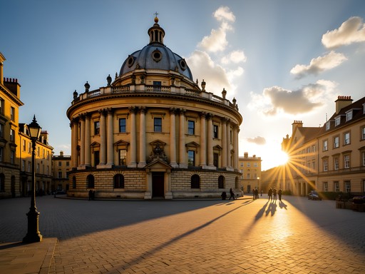 The iconic Radcliffe Camera building in Oxford at sunset