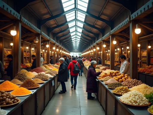 Colorful food stalls at Potosí central market with local vendors and traditional Bolivian dishes