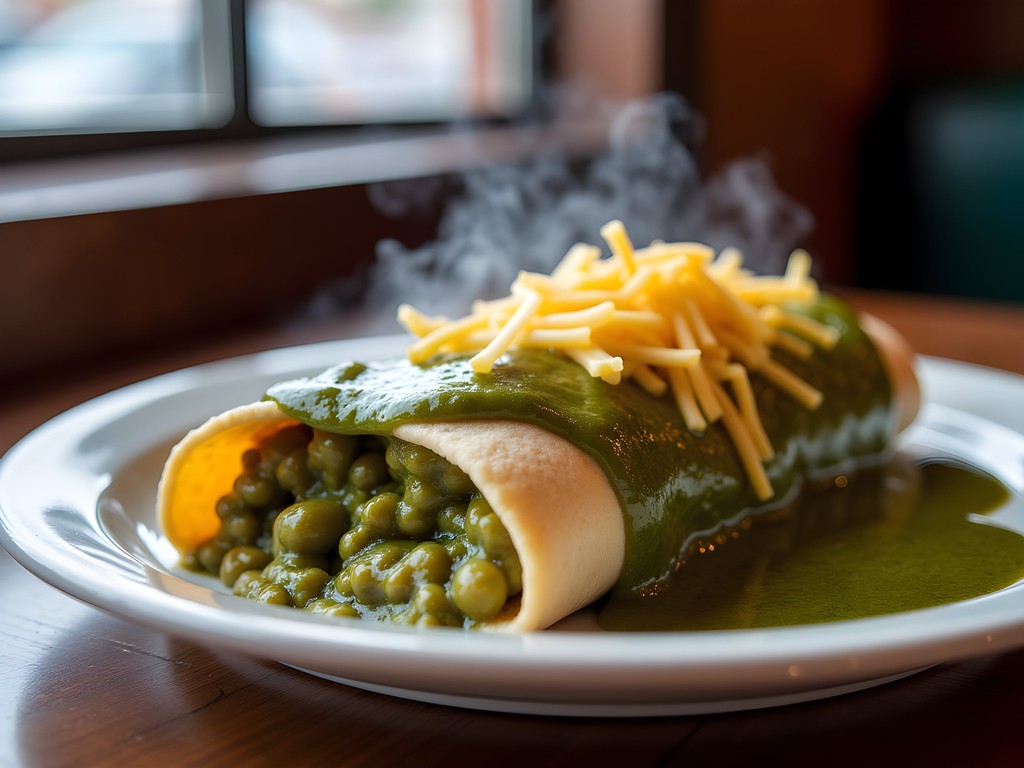 Famous Pueblo green chile breakfast burrito from local restaurant