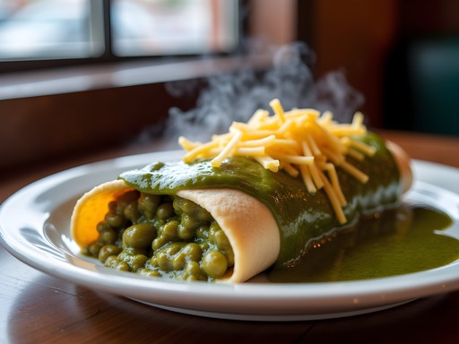 Famous Pueblo green chile breakfast burrito from local restaurant