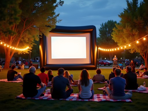 Community outdoor movie night at Pueblo City Park in spring
