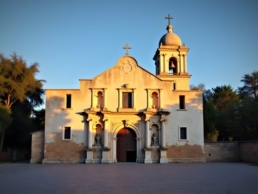 Early morning light illuminating the historic stone facade of Mission San José in San Antonio