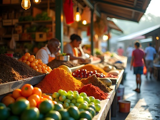 Colorful produce and spices at Sir Selwyn Selwyn-Clarke Market in Victoria