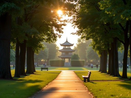 Business professional taking reflective walk through Patterson Park in Baltimore