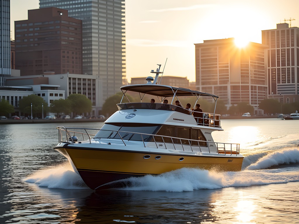 Baltimore water taxi crossing the Inner Harbor with city skyline