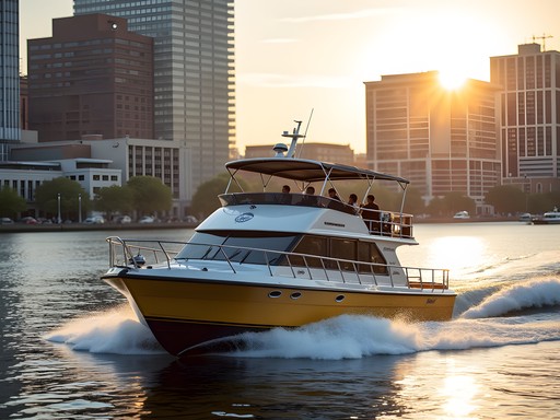 Baltimore water taxi crossing the Inner Harbor with city skyline