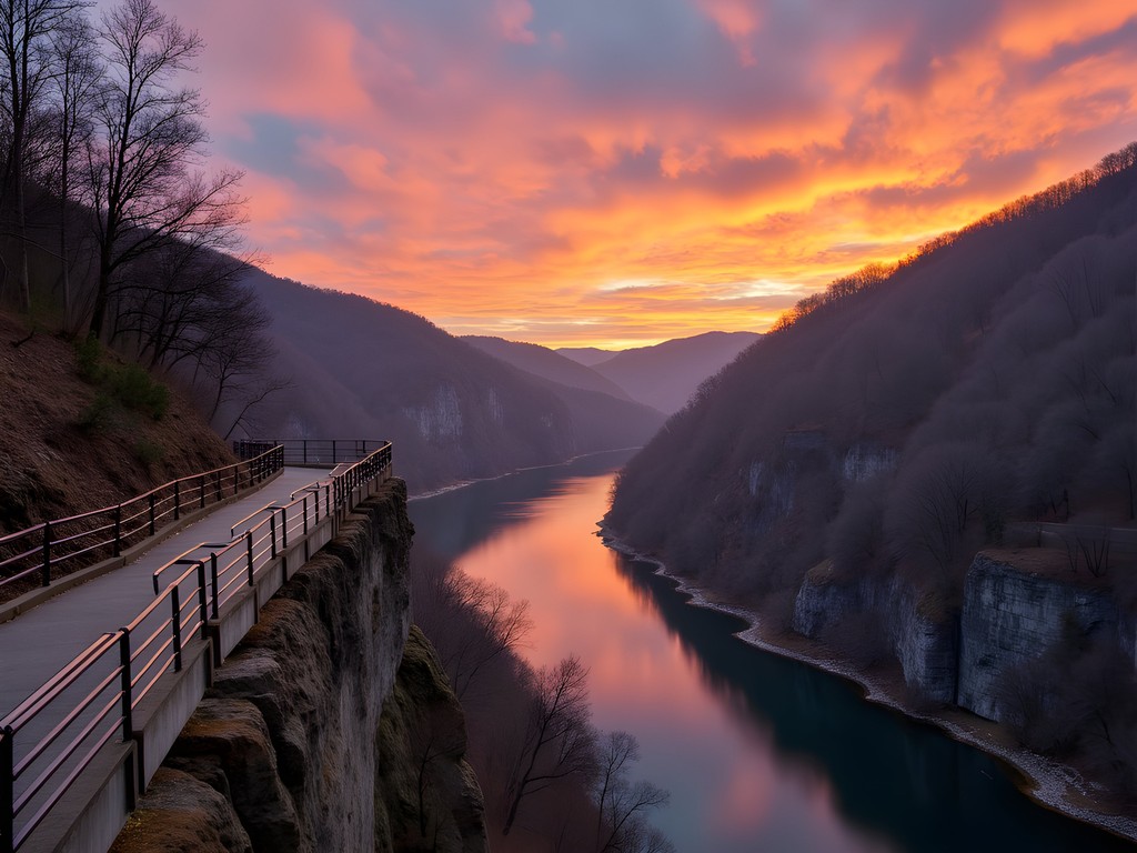 Business traveler enjoying sunset view at New River Gorge near Beckley
