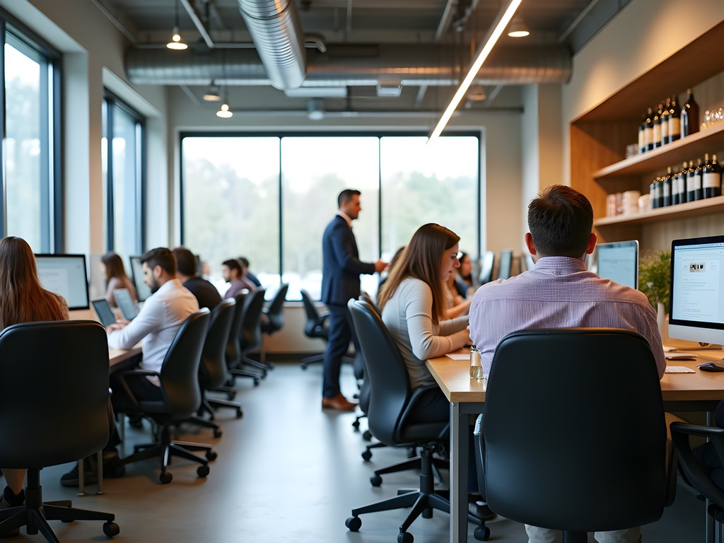 Modern co-working space at Brockton's Business Innovation Center with natural lighting