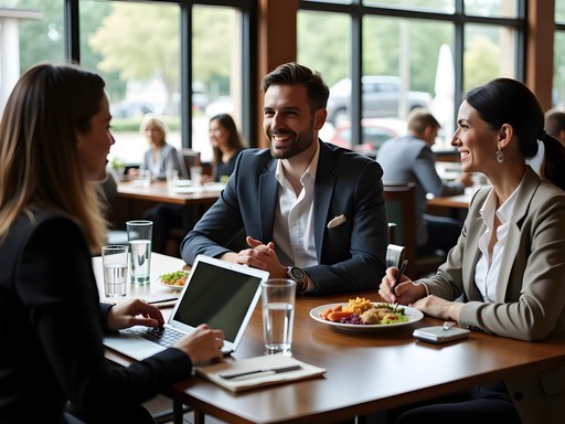 Professional business lunch meeting at a restaurant in Brockton