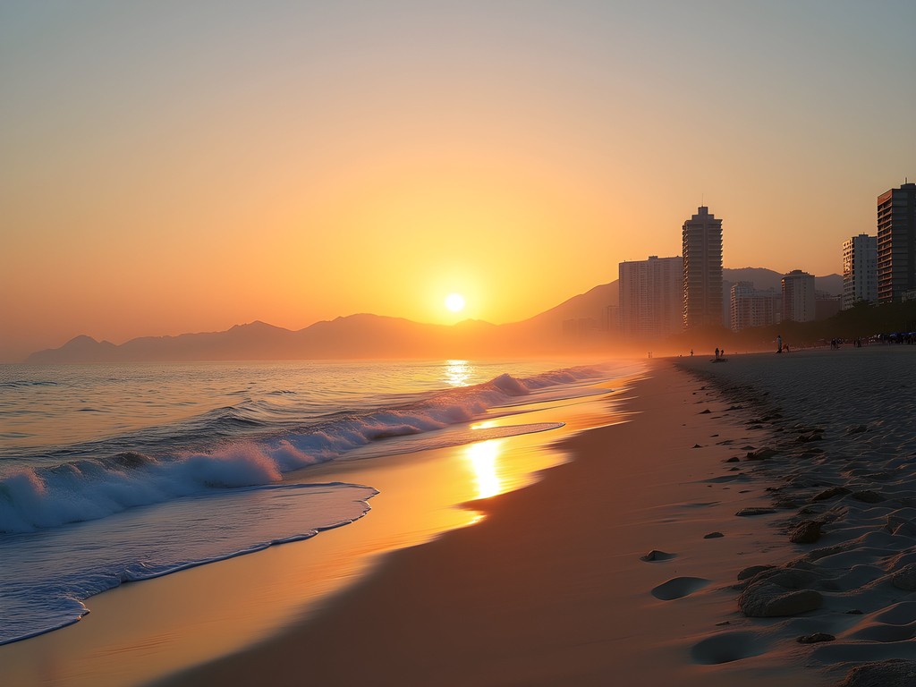 Business executive enjoying early morning at Haeundae Beach in Busan