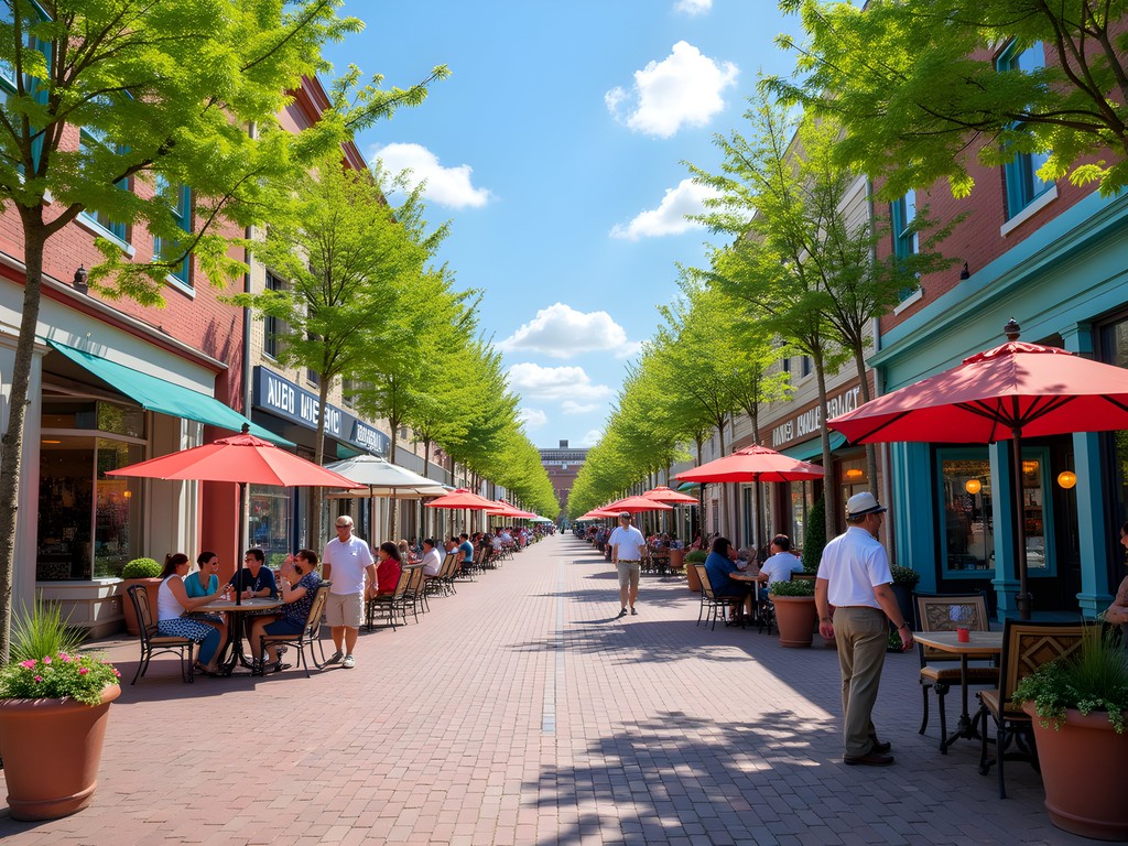 Colorful storefronts and art galleries in Carmel Arts & Design District