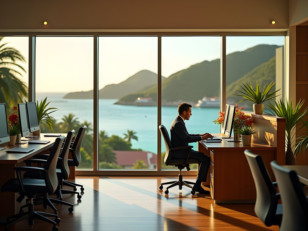 Luxury business center at Ritz-Carlton St. Thomas with harbor views