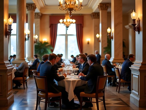 Business professionals having lunch meeting at Cleveland's elegant Marble Room restaurant