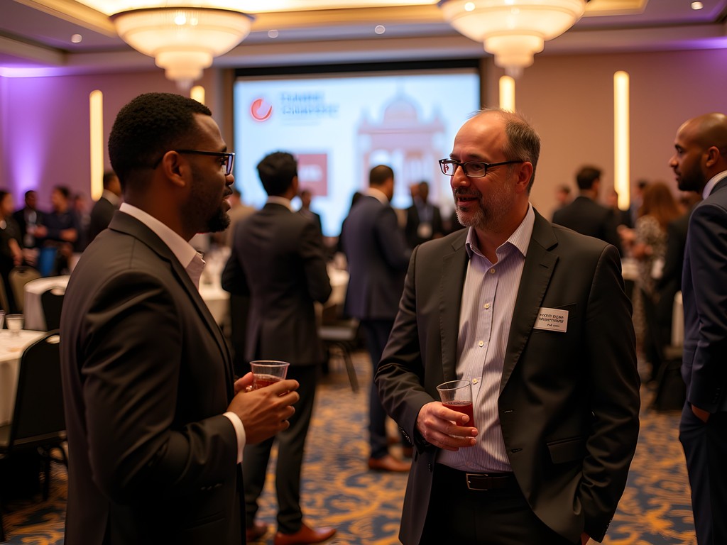 Business networking event at upscale venue in Djibouti City with diverse professionals