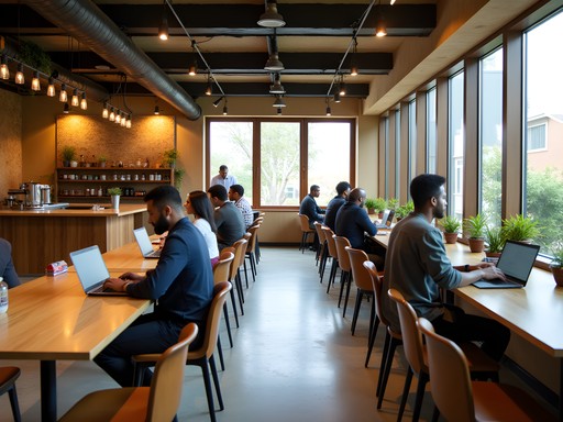 Modern coworking space in Djibouti City with business professionals working