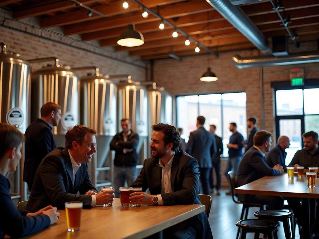 Fort Wayne craft brewery interior with business professionals networking