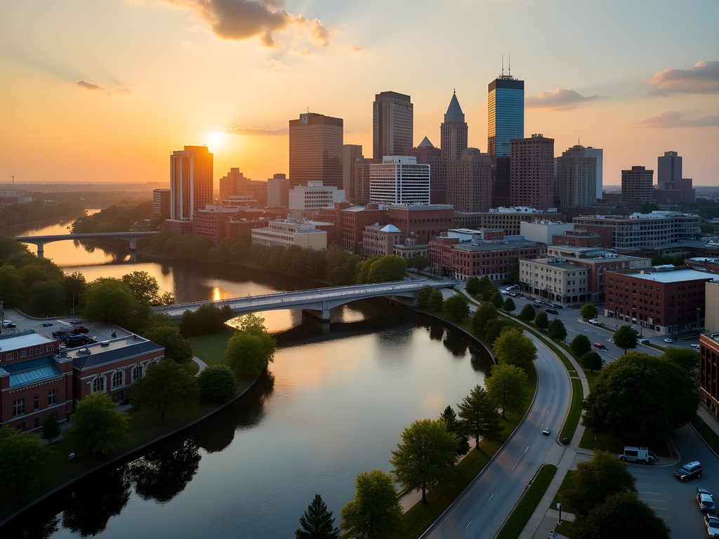 Fort Wayne downtown skyline where three rivers converge in Indiana