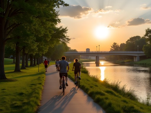Fort Wayne Rivergreenway trail system for morning runs and wellness walks