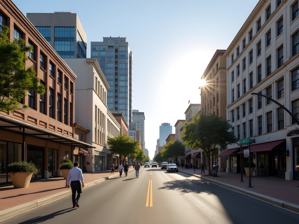 Francistown's modern business district with colonial architectural influences