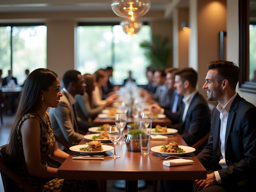 Business lunch setting in Francistown restaurant