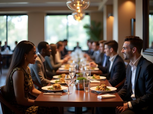 Business lunch setting in Francistown restaurant