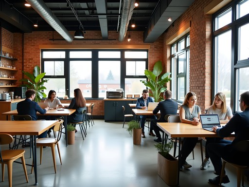 Modern co-working space in downtown Fredericton with professionals working