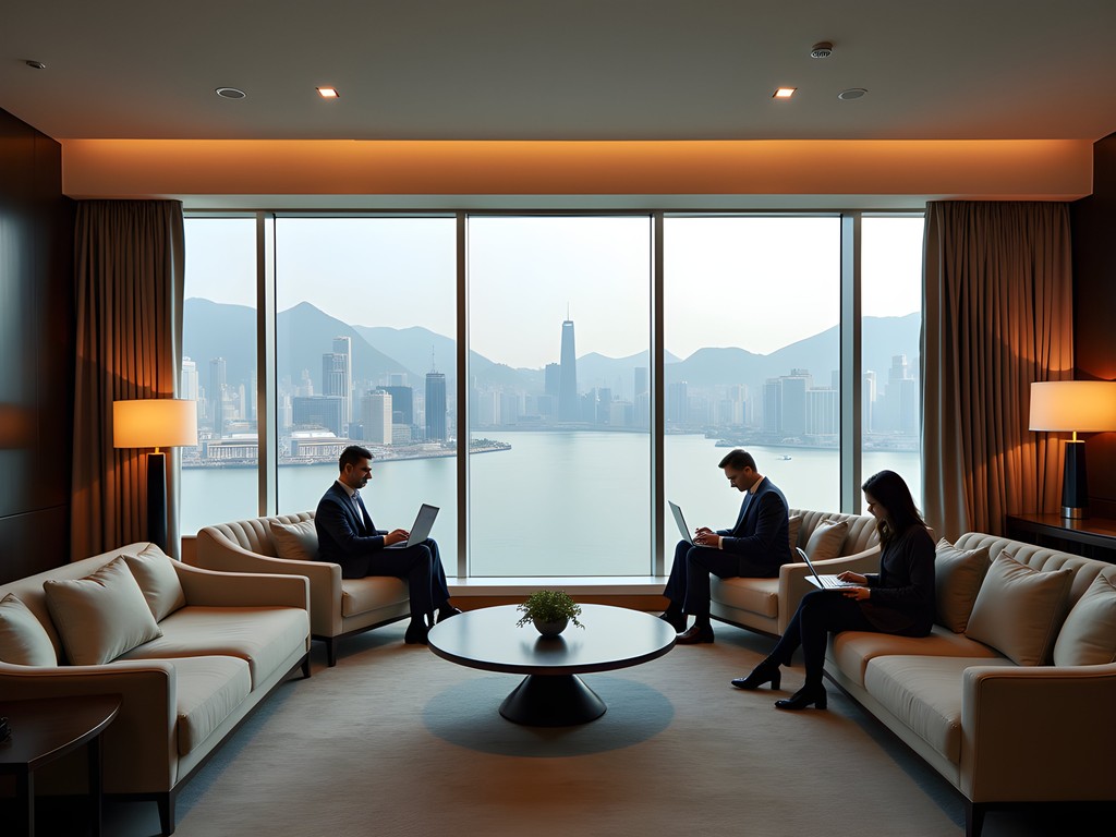 Elegant coworking space in Hong Kong with harbor views