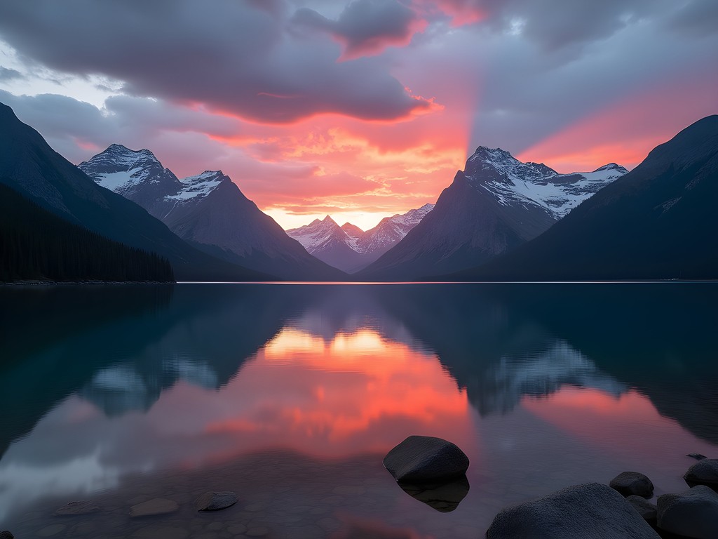 Sunrise reflection on Lake McDonald in Glacier National Park