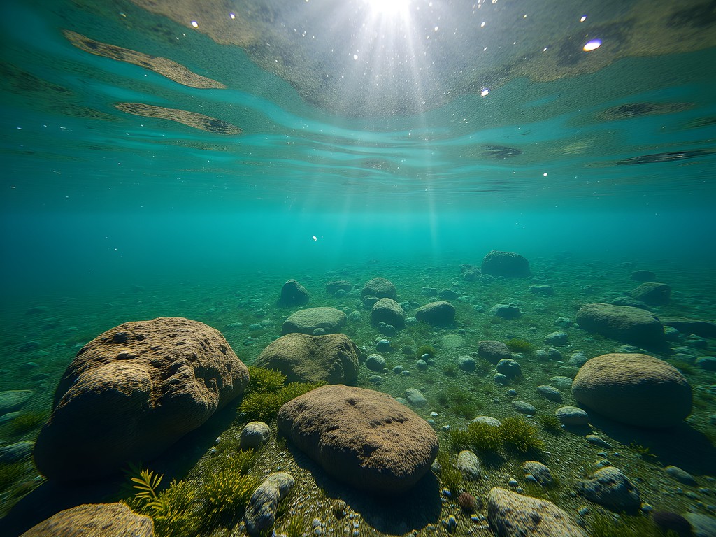 Underwater photograph of crystal clear alpine lake in Glacier National Park
