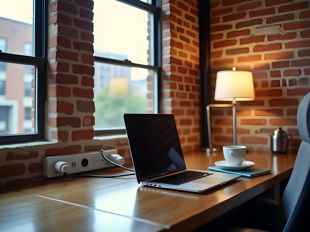 Modern workspace at Crossroads Hotel in Kansas City with industrial design elements
