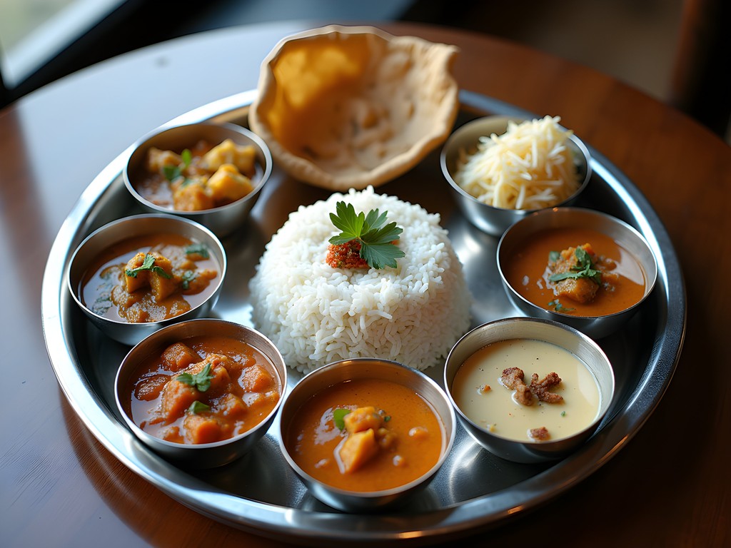 Traditional Maharashtrian thali meal spread in Pune restaurant