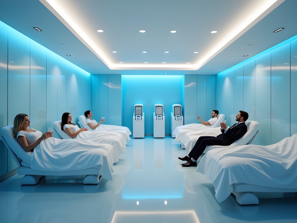 Modern wellness facility in Las Vegas with business professionals receiving recovery treatments