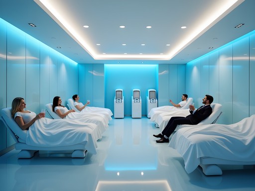 Modern wellness facility in Las Vegas with business professionals receiving recovery treatments